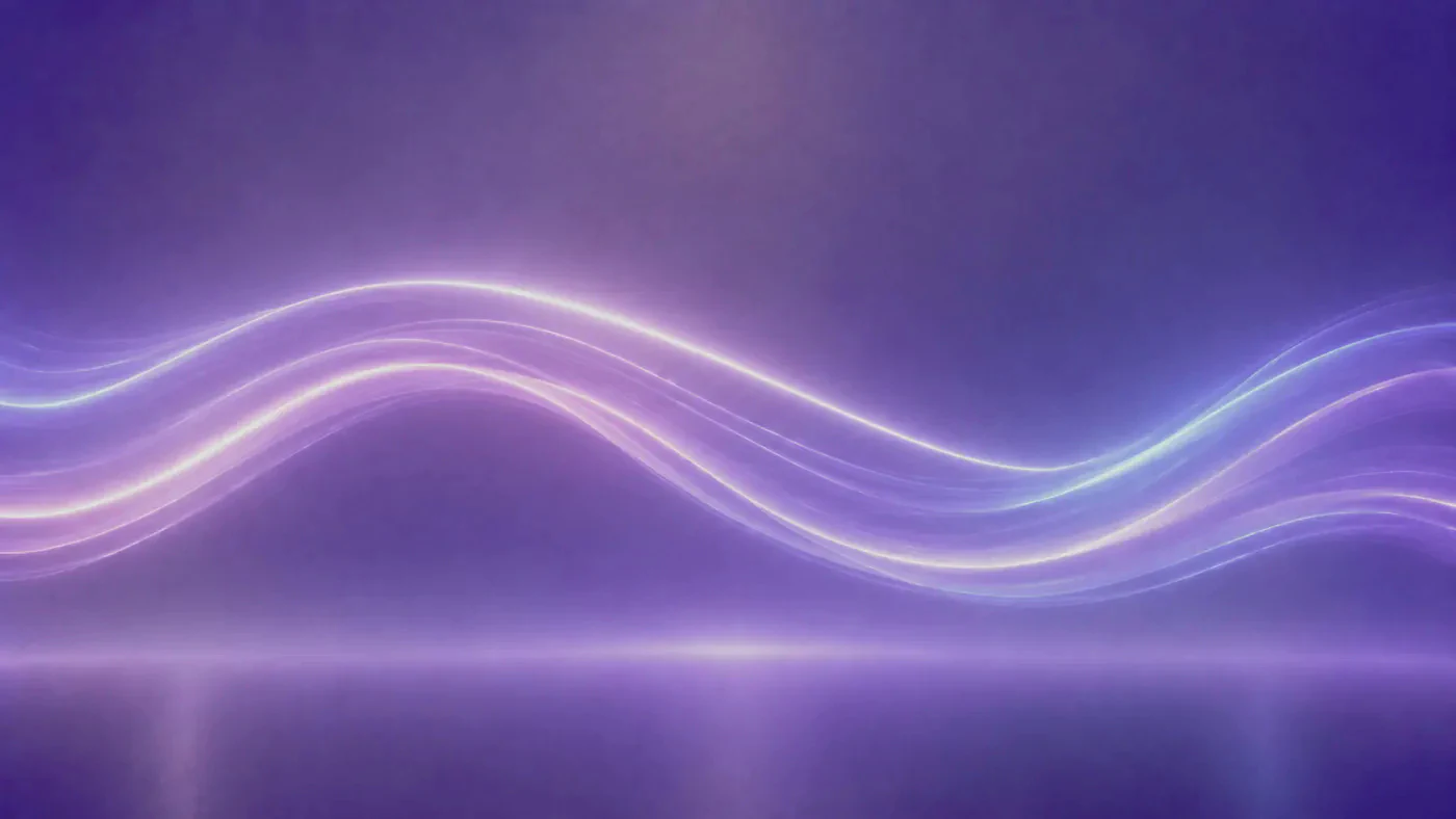Flowing wave of iridescent purple and lavender light ribbons with chromatic edges, illustrating the steady stream of pre-qualified SME credit applications arriving at GCC lenders.